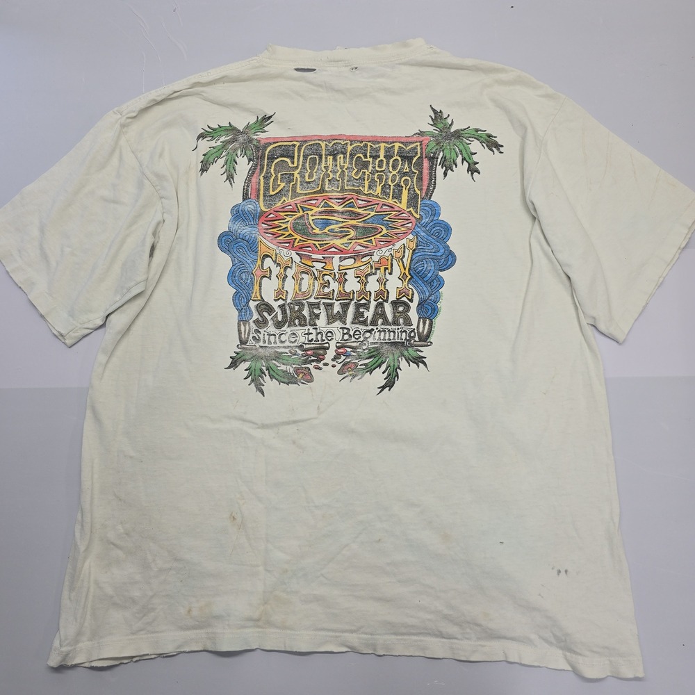 Vintage Gotcha Fidelity Surfwear T-Shirt Mens XL White‎ Graphic Tee Made in USA